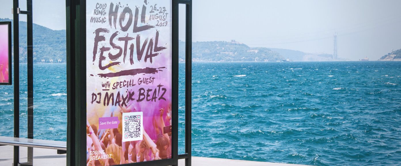 An outdoor music festival poster with a QR Code that lets customers save event details to their smartphone calendars.